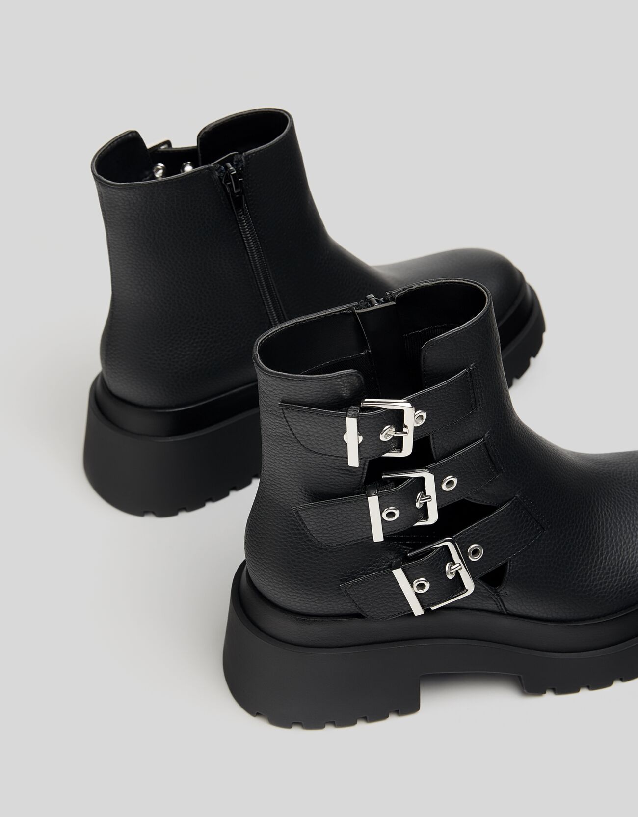 flat ankle boots with buckles