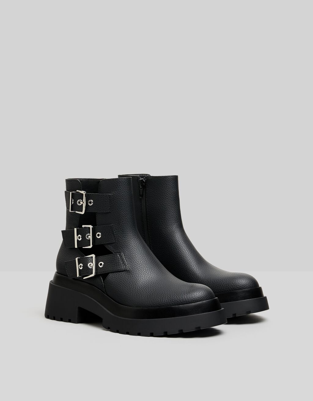 Flat Ankle Boots Featuring Cut Out Detail With Buckles Shoes Bershka Philippines