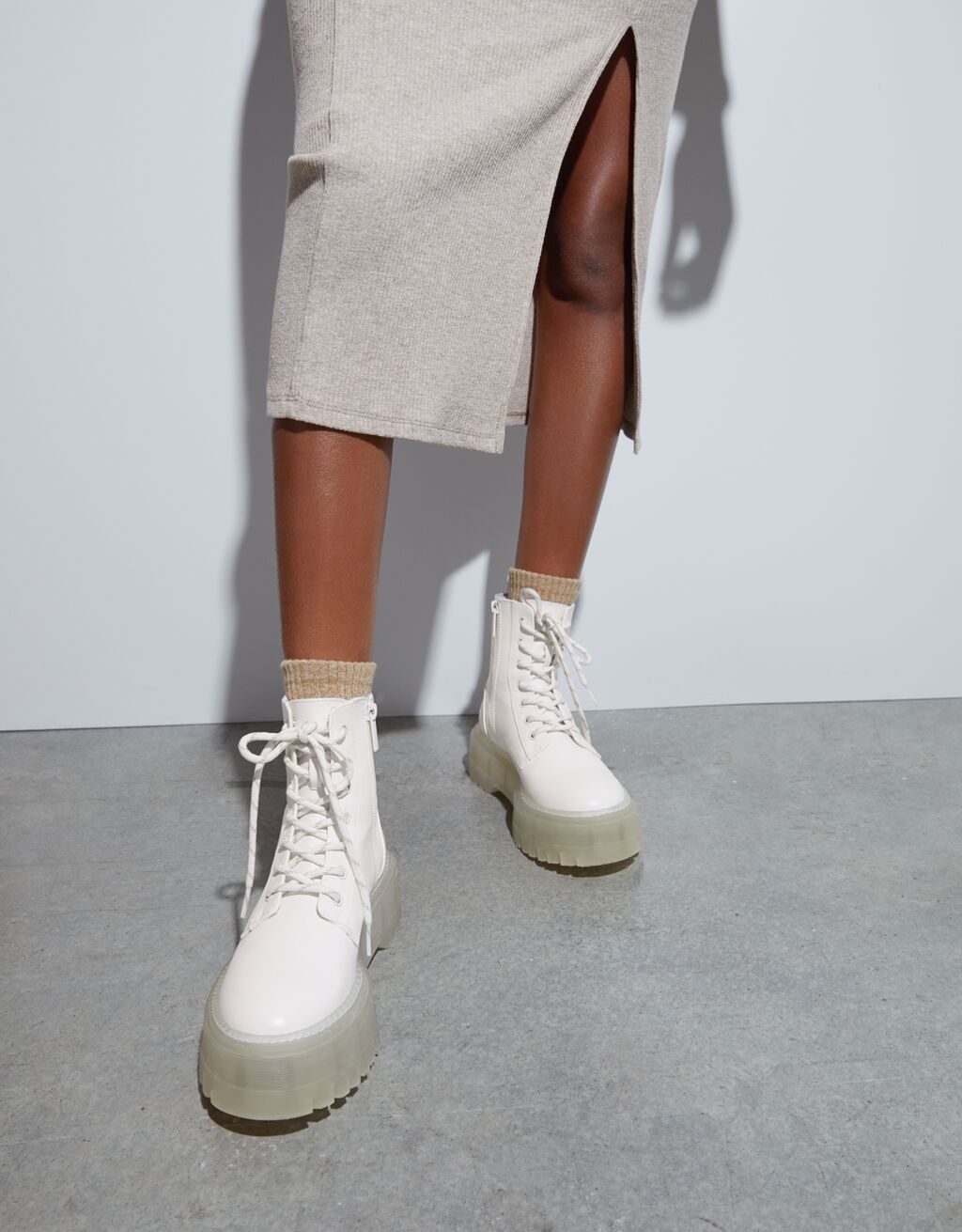 platform ankle boots white