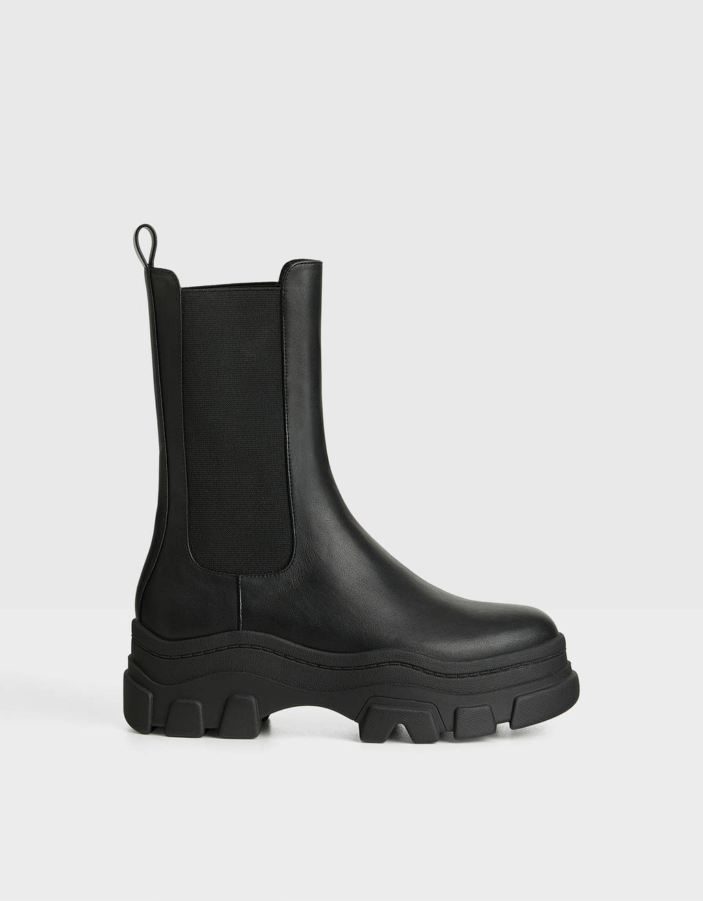 bershka leather track sole ankle boots