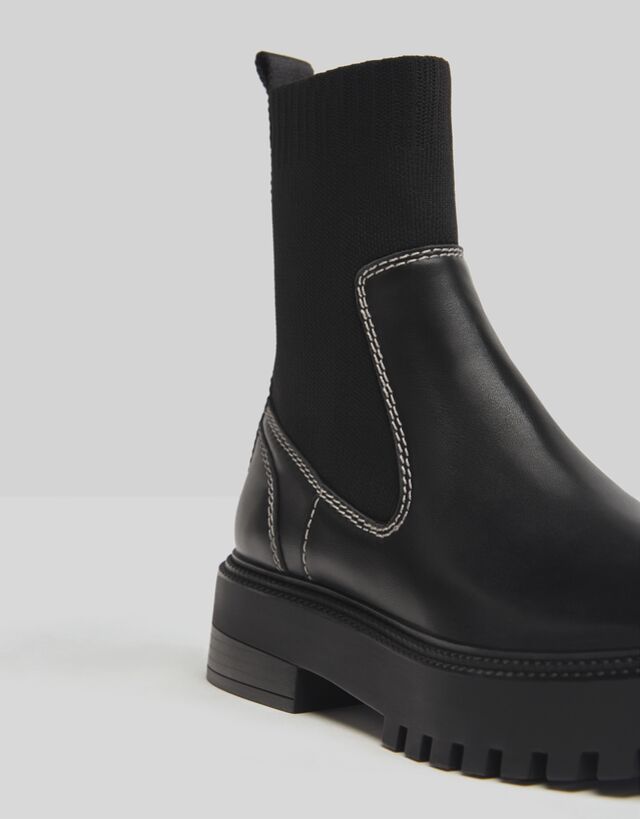 Flat LEATHER sock-style ankle boots 