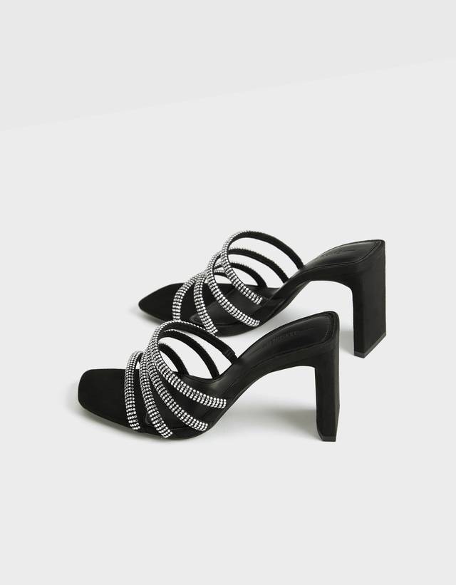 heeled sandals with rhinestone straps