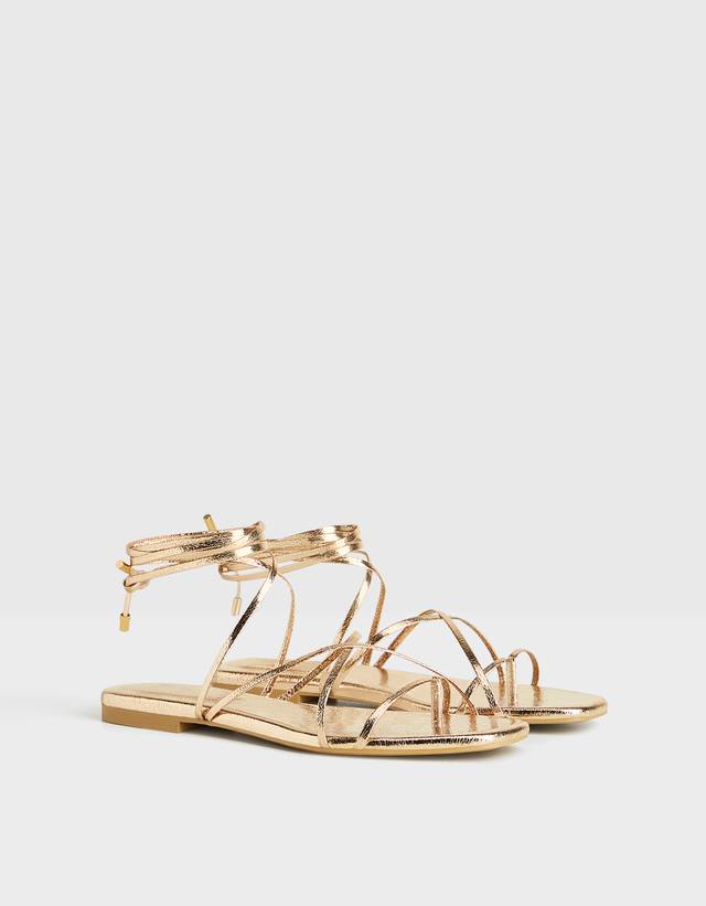 Mujer PULL\u0026BEAR Sandalia plana atada | Sandalias planas \u003c ExtraLabs Software