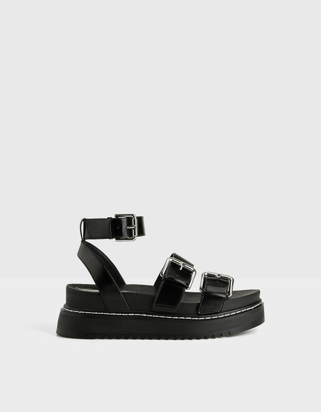 white buckle platform sandals