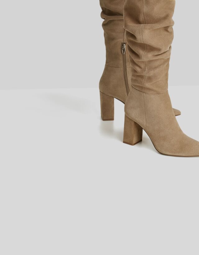 LEATHER slouched boots - New - Woman