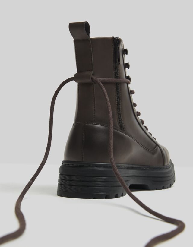 bershka lace up heeled boot in white