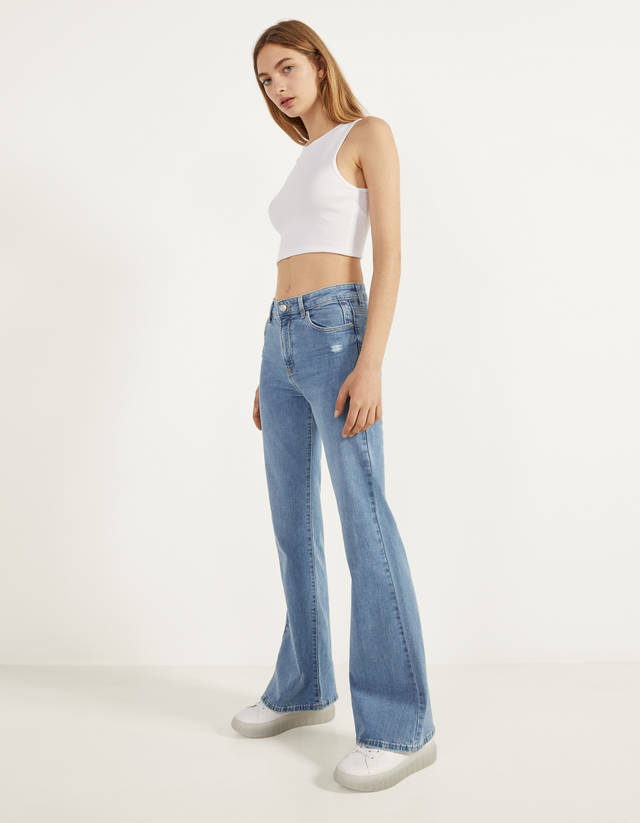 bershka cropped flare jeans