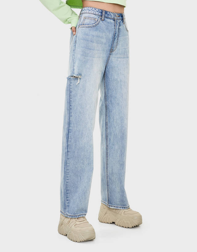 Wide-leg jeans with rips - CLOTHING 
