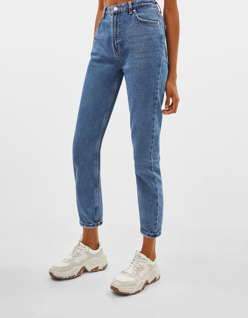 High Waist Mom Jeans Denim Bershka Greece