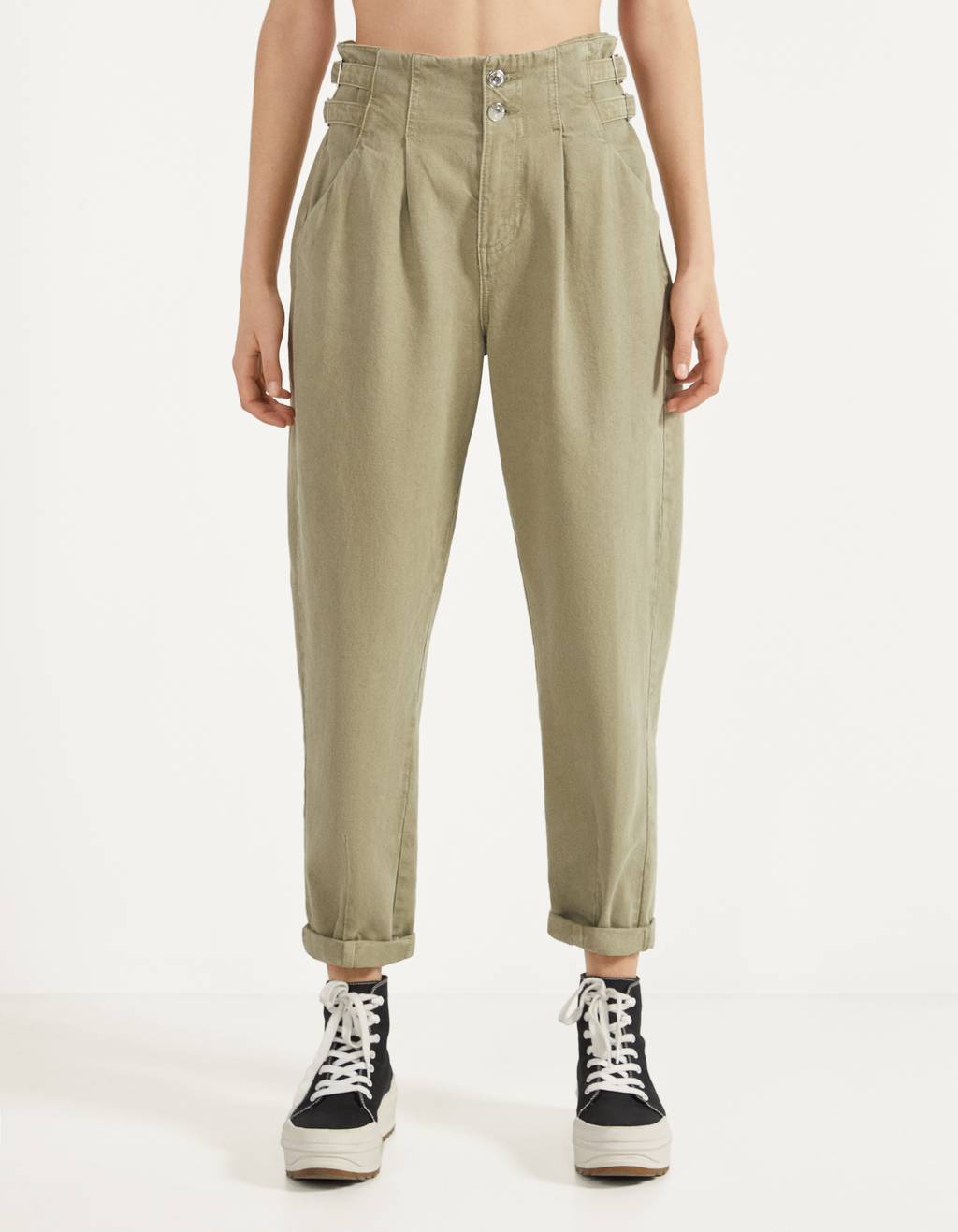High waist trousers with belt loops - CLOTHING - Bershka Singapore