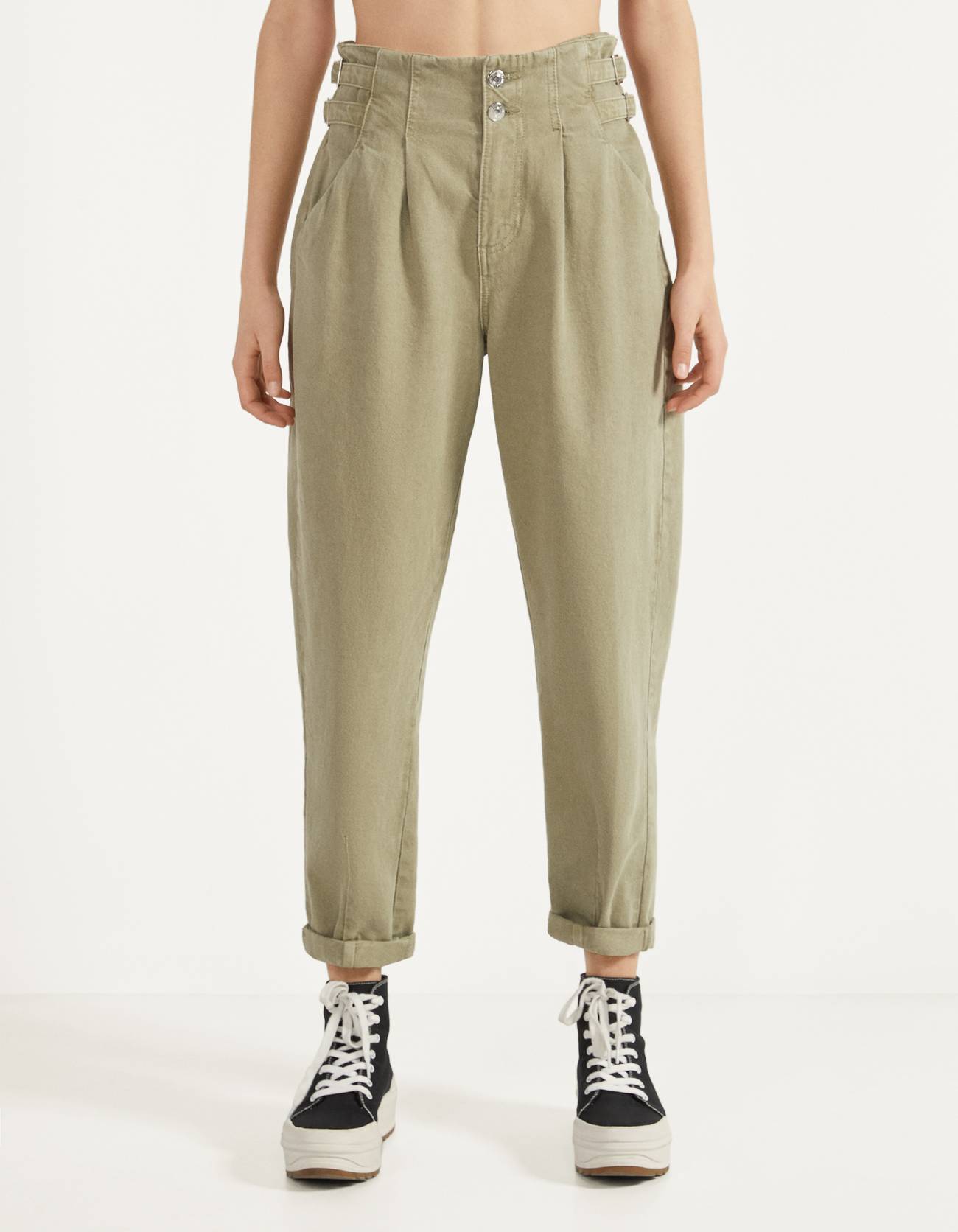 khaki jogger pants with belt loops