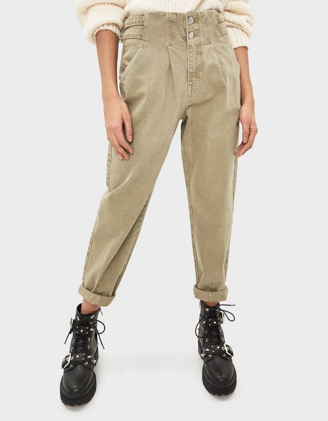 High waist paper bag jeans with belt 
