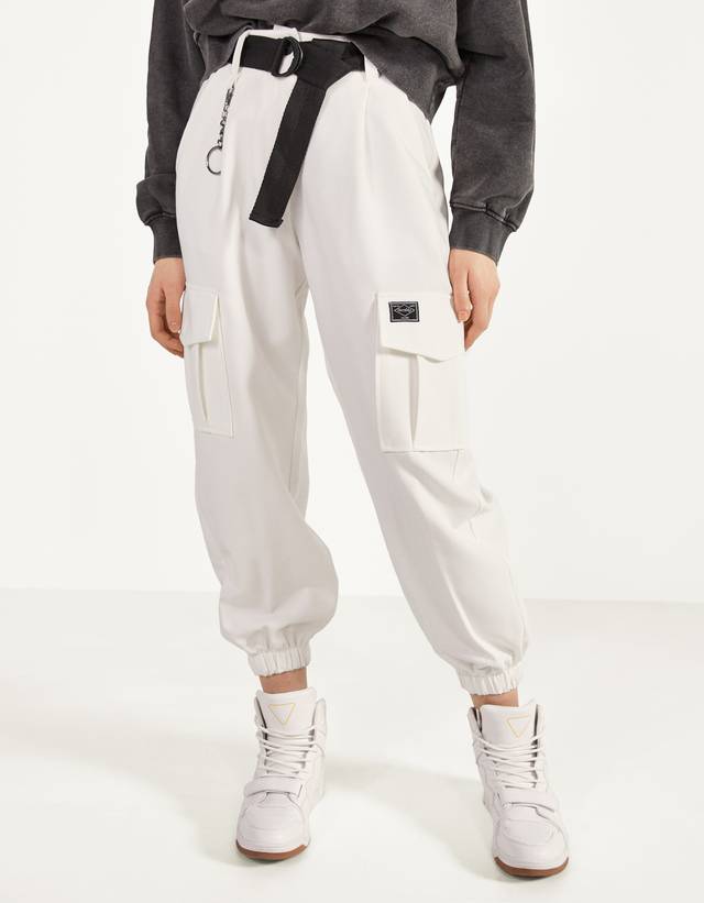 Belted cargo trousers - New - Bershka 