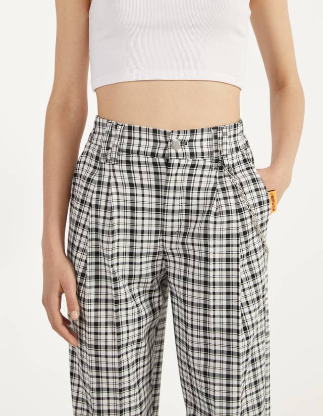Checked trousers with chain detail 