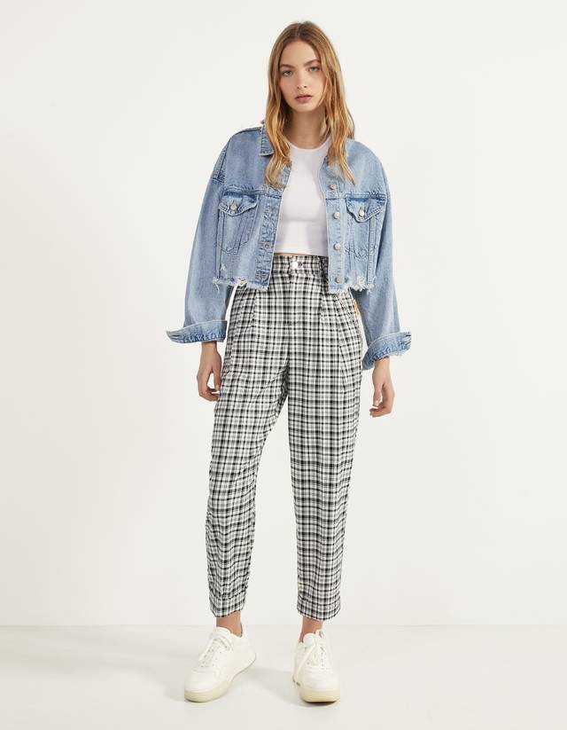 Checked trousers with chain detail 