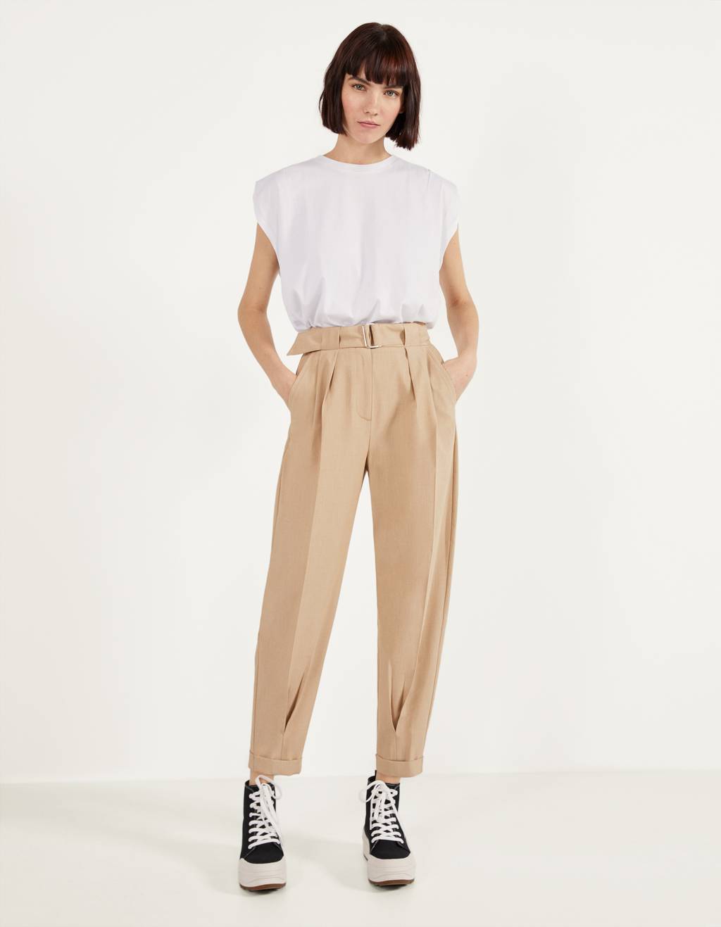 bershka pleat top slouchy trousers