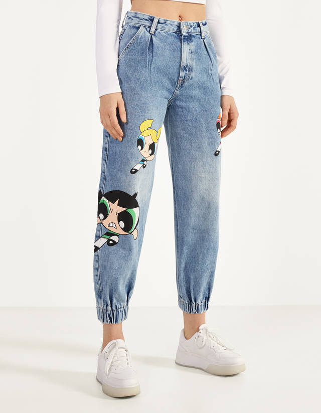 Blugi Balloon Fit Fetițele Powerpuff X Bershka Colecţie