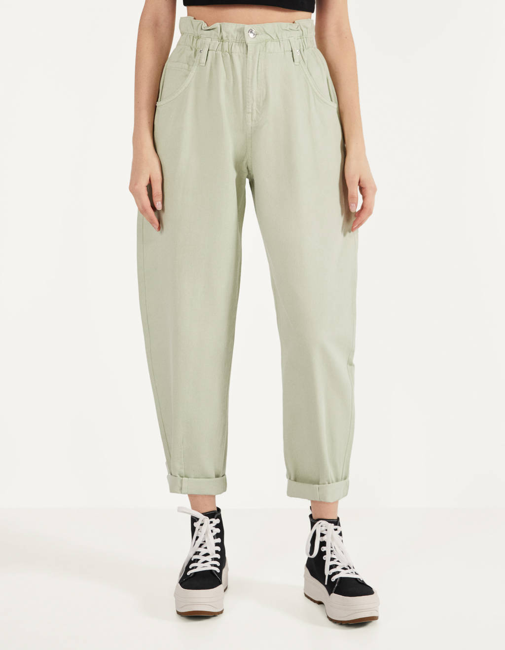 bershka pleat top slouchy trousers