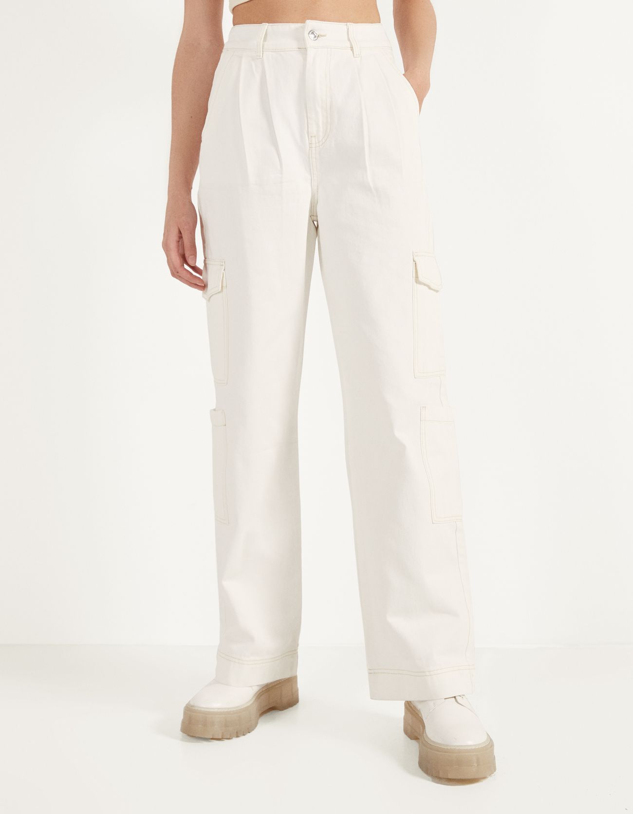bershka white cargo trousers