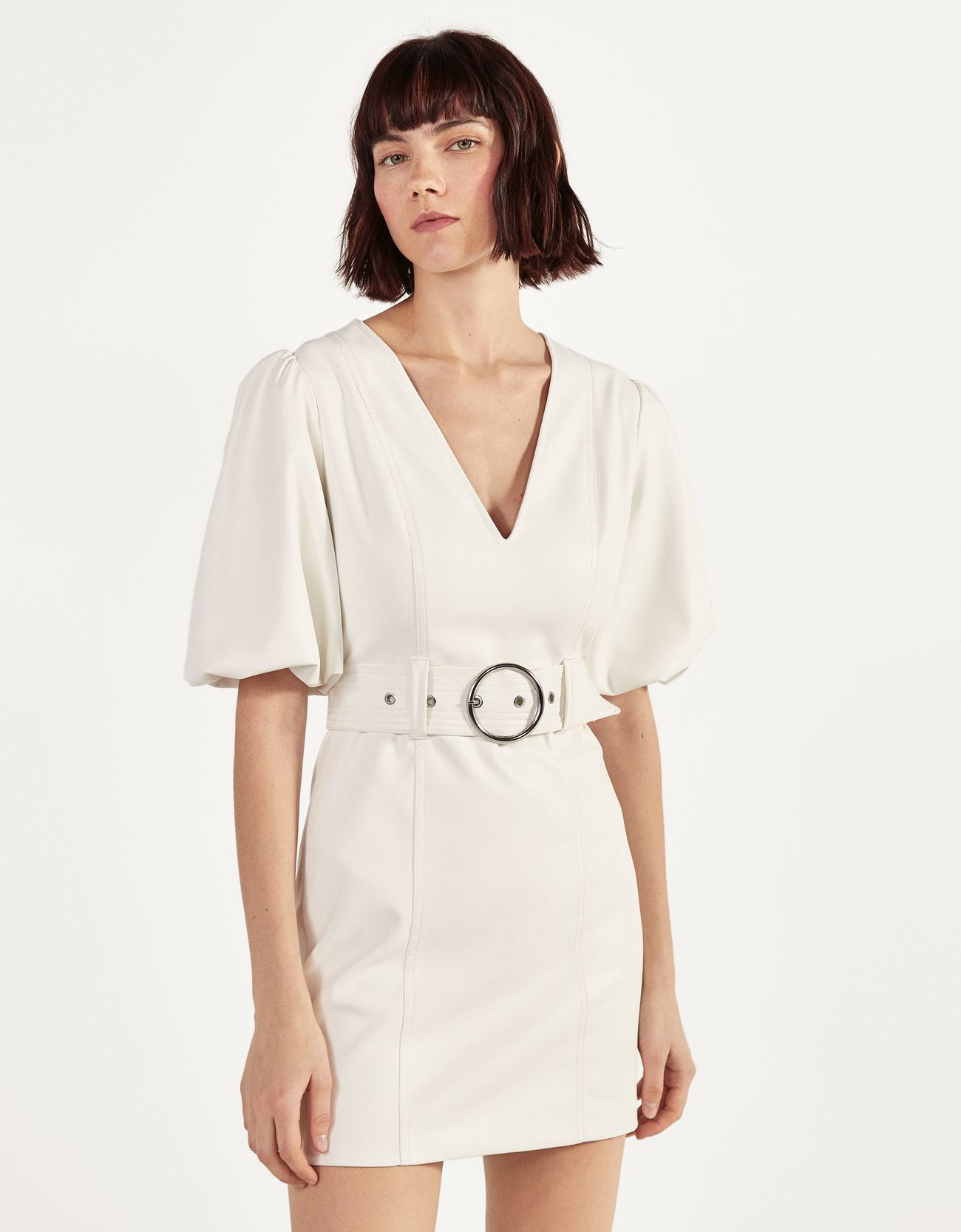 bershka white leather dress