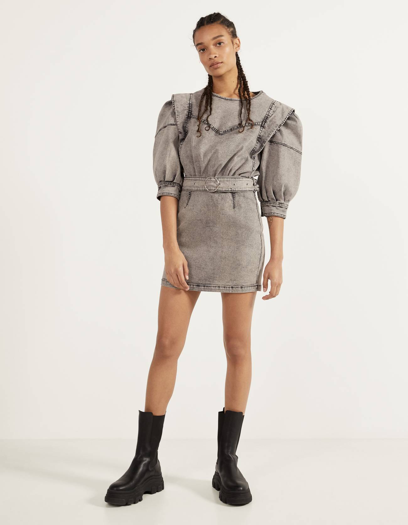Bershka Volanlı denim elbise 4 Bershka Volanlı denim elbise 5