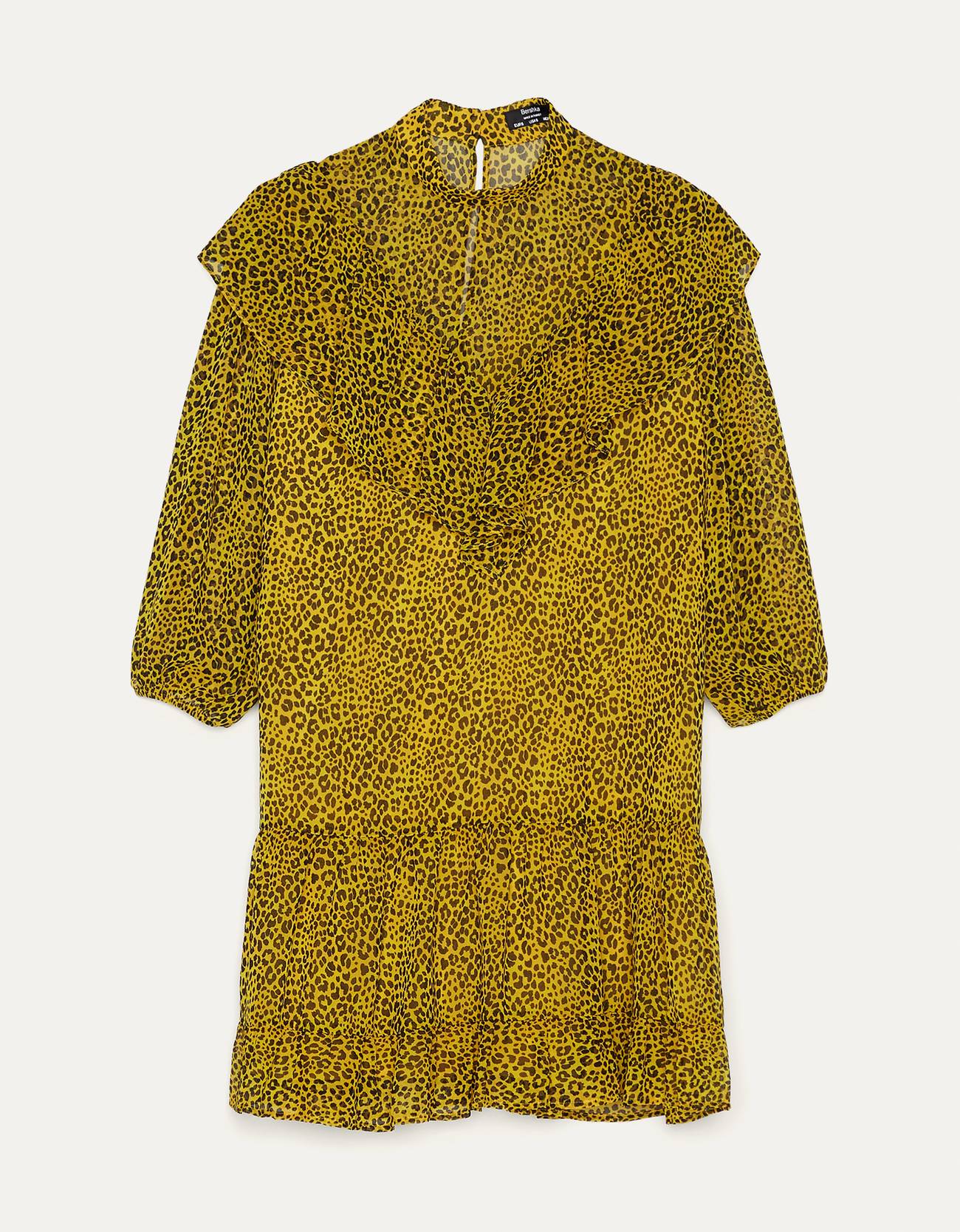 Платье из крепа с воланом и оборками Желтый Bershka