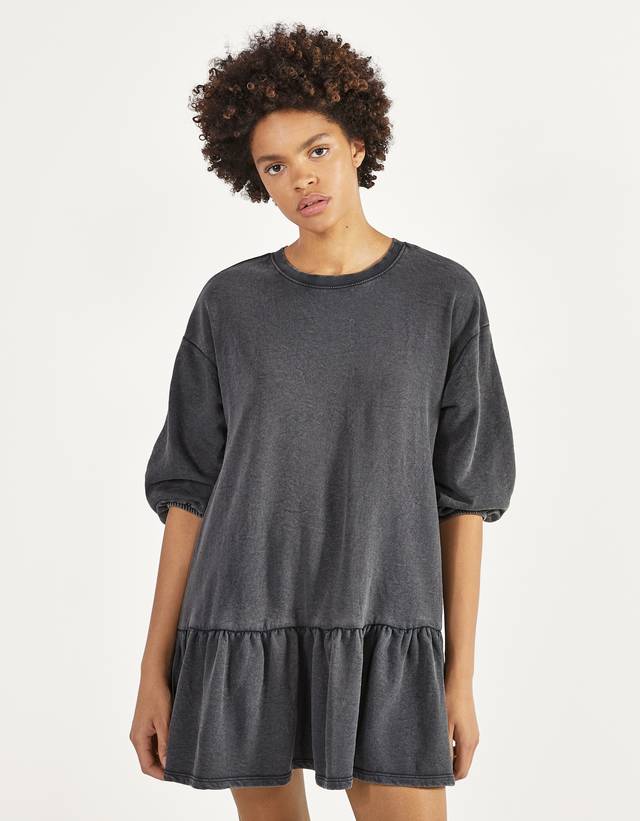 Ruffled plush dress - Plain - Bershka 
