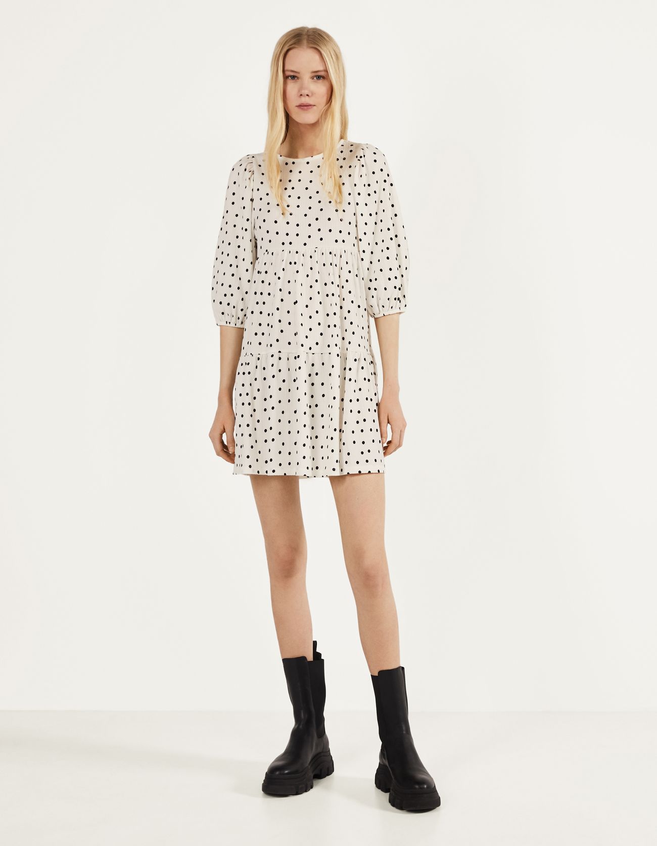 Bershka Desenli babydoll elbise 4 Bershka Desenli babydoll elbise 5