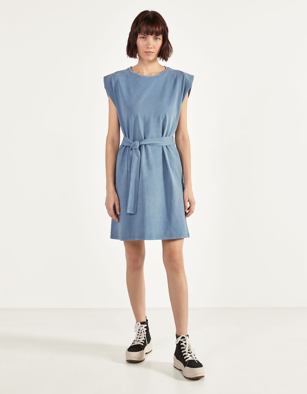 denim dress with shoulder pads