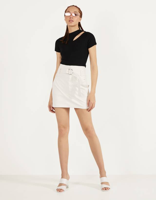 off white faux leather skirt