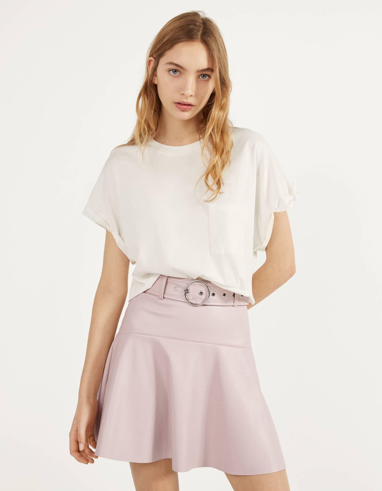 pink leather skirt