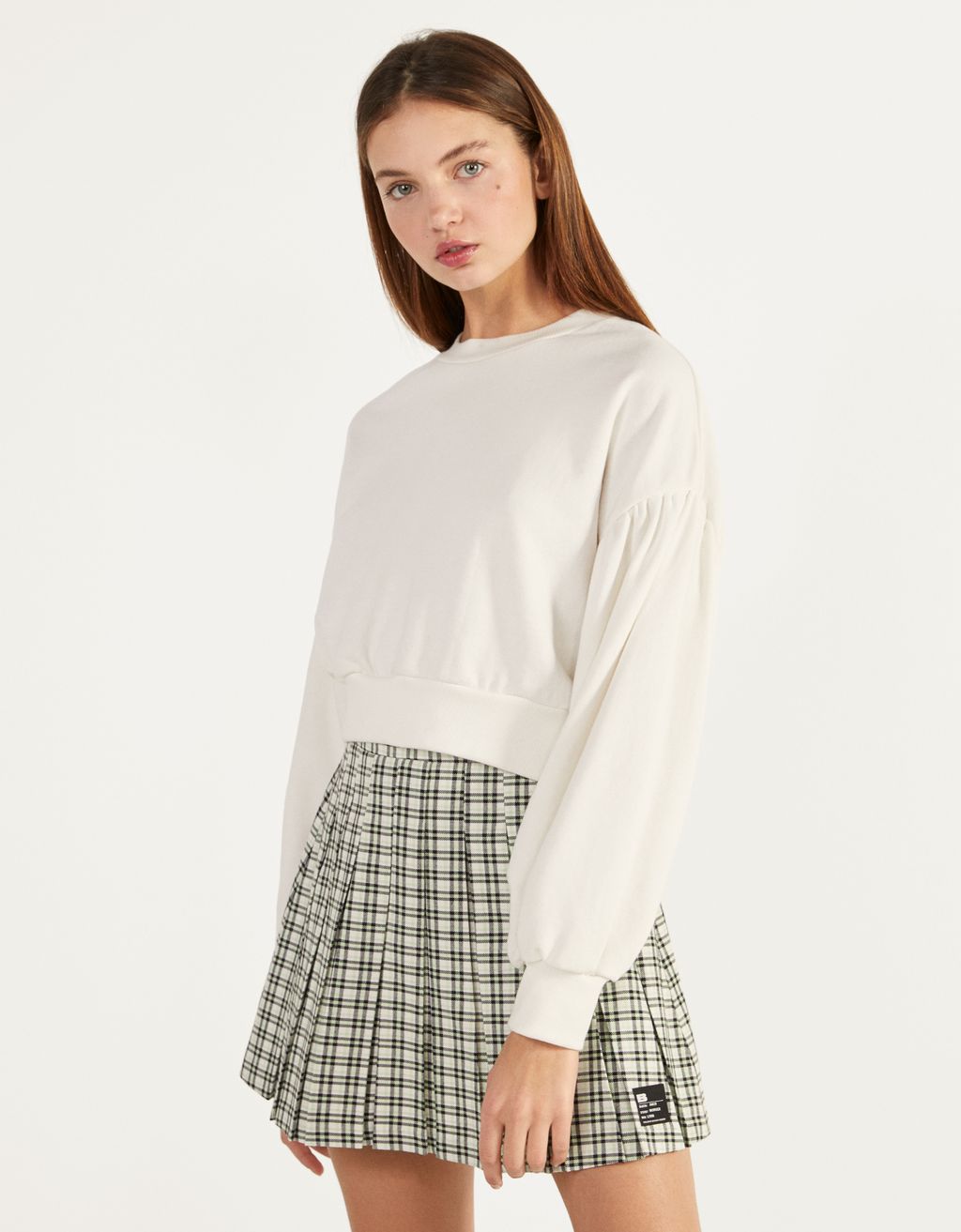 bershka checked pleated mini skirt