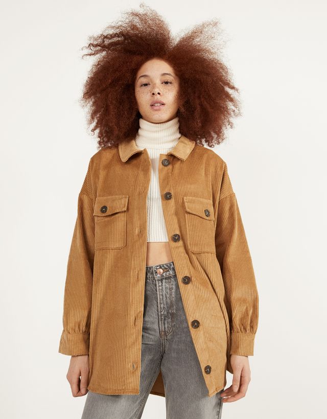 Corduroy jacket with faux shearling 