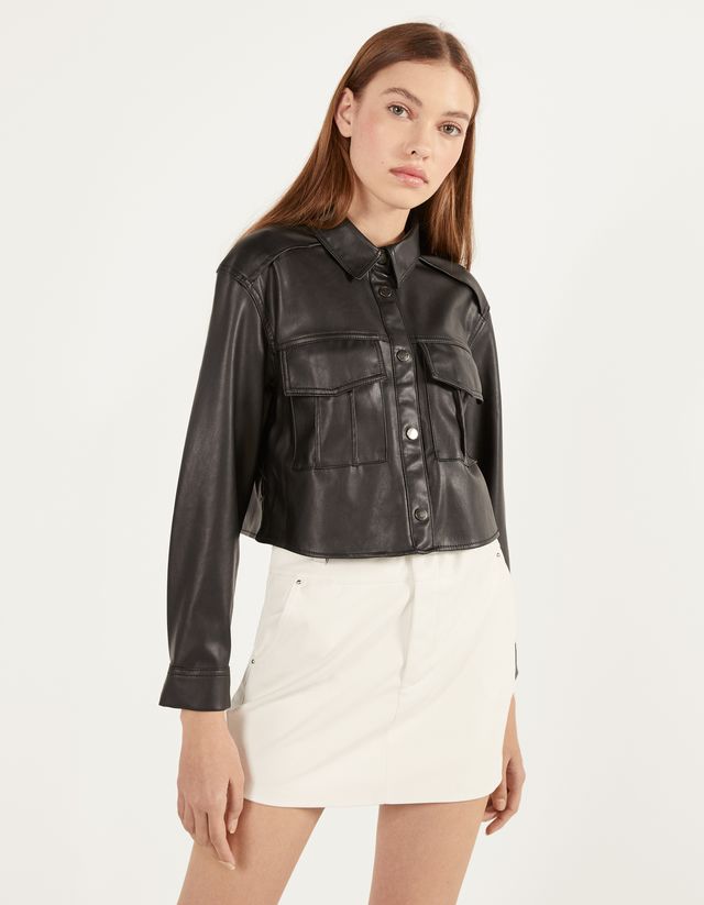 bershka cropped leather jacket