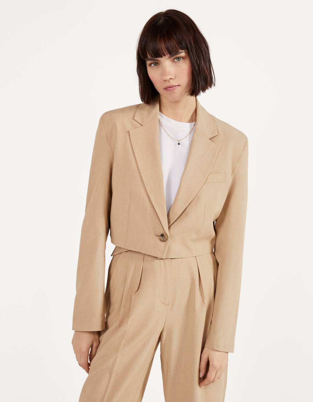 camel cropped blazer