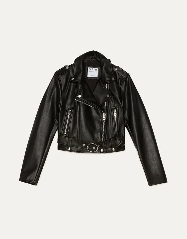 faux leather biker jacket bershka