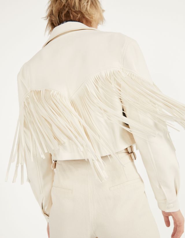 Faux Leather Jacket With Fringing Clothing Bershka Kosovo