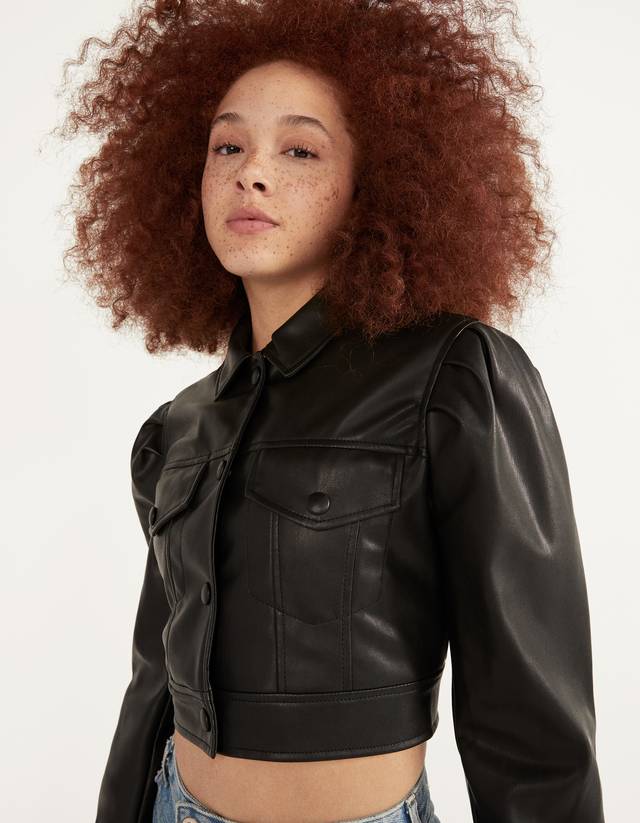 bershka cropped leather jacket