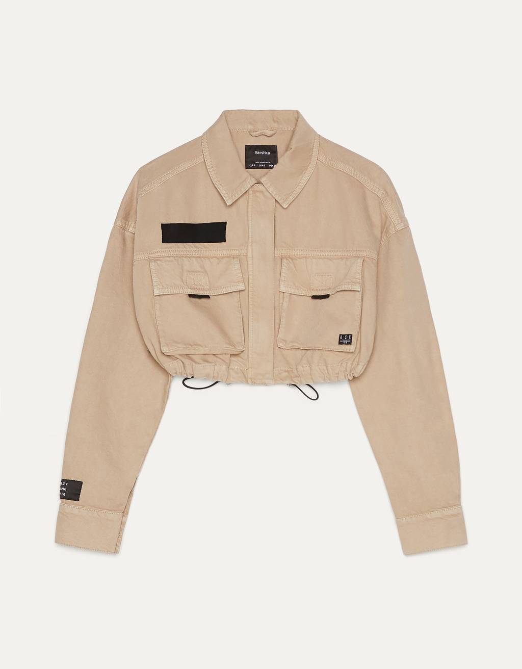 bershka pocket front utility denim jacket in beige