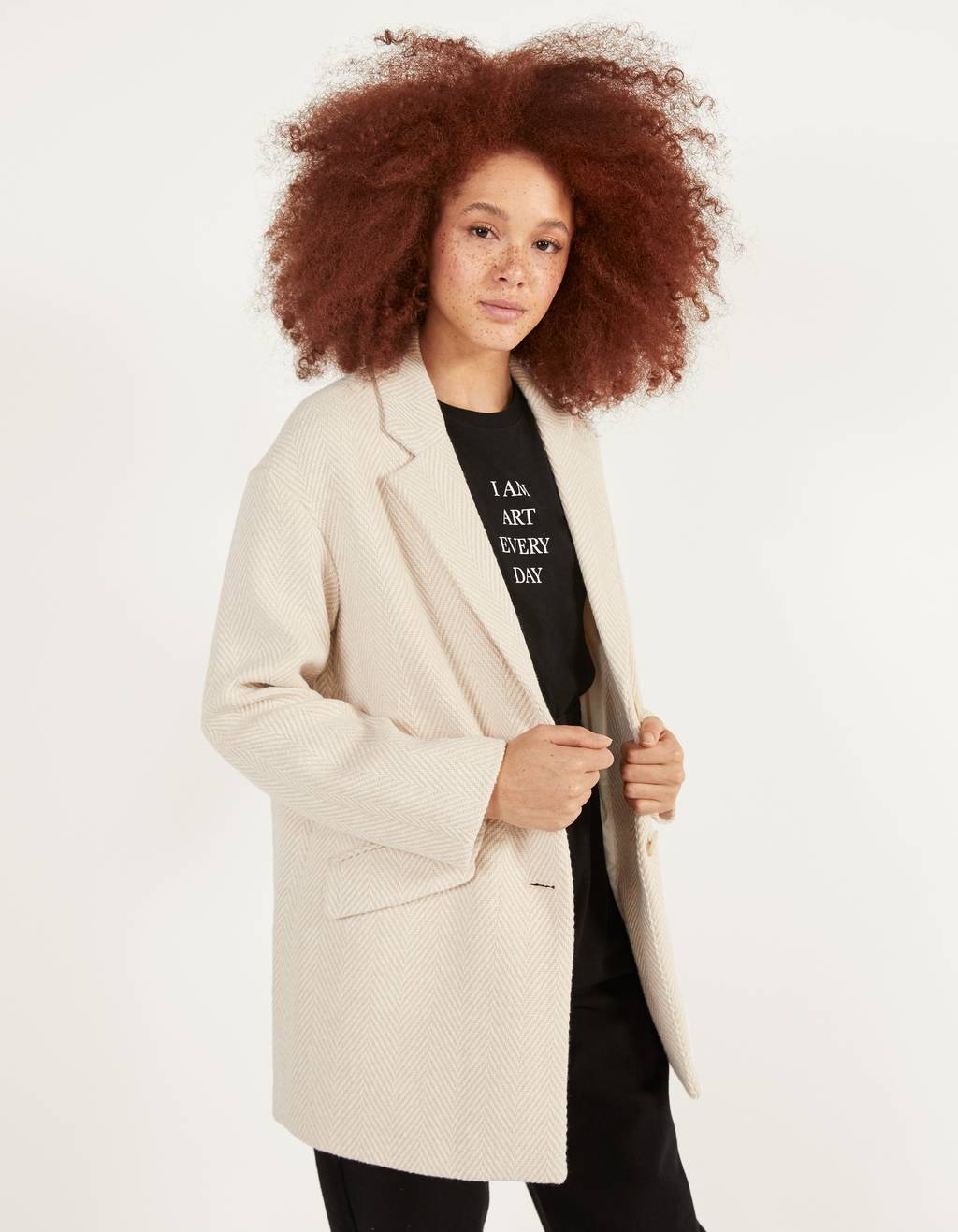Cazadoras y abrigos | Abrigo Corte Recto Crudo | Bershka Mujer – Acro Marco