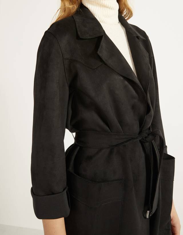 black suede trench coat