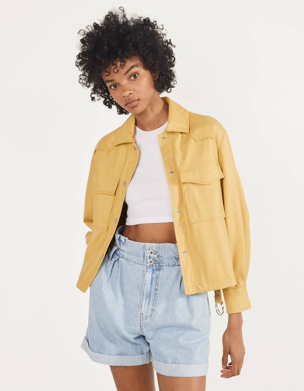 Faux leather overshirt with a belt 