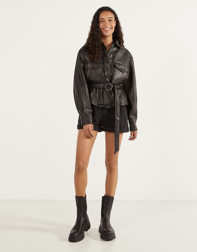 bershka leather shirt