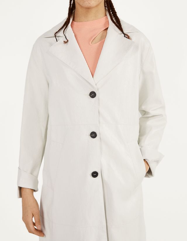 bershka faux leather trench coat