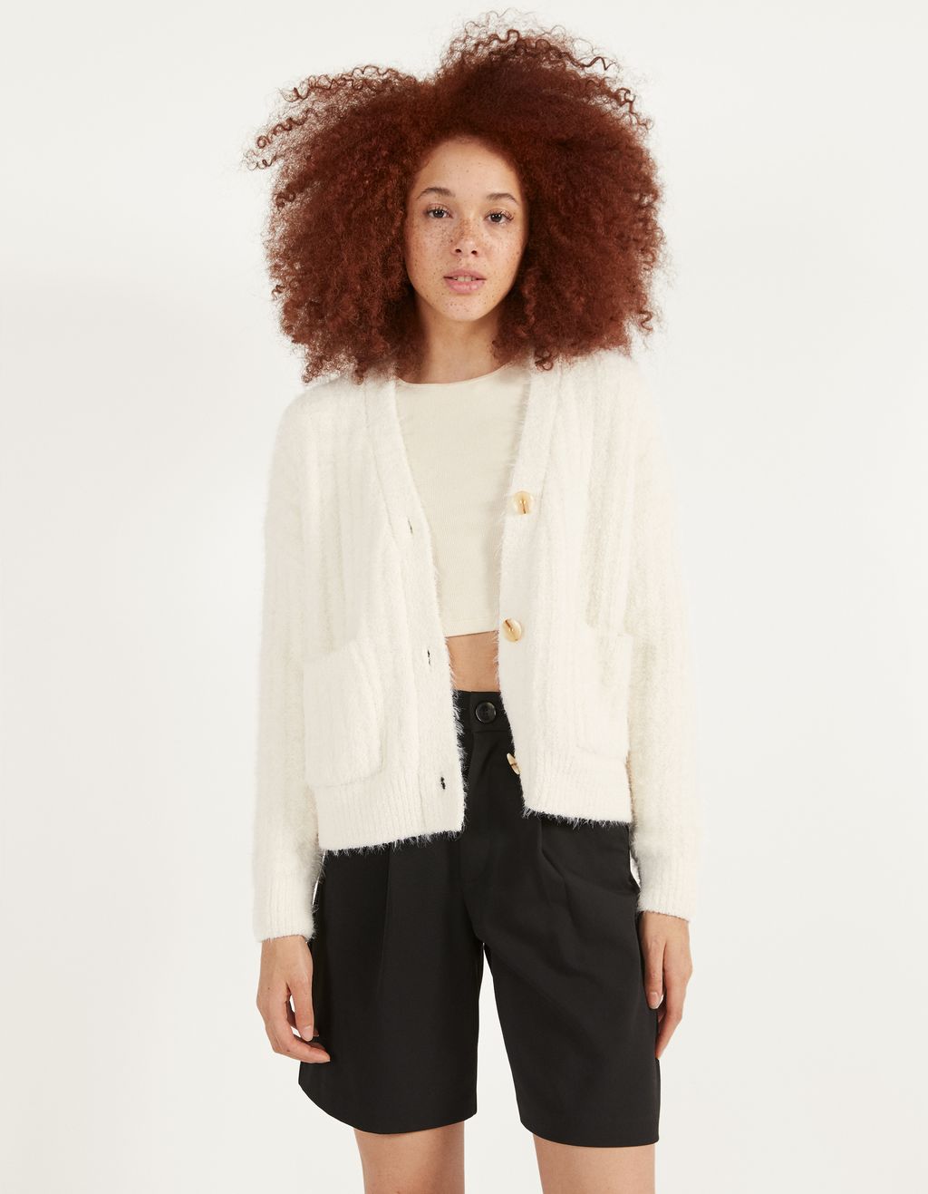 Faux fur jacket with pockets - null 
