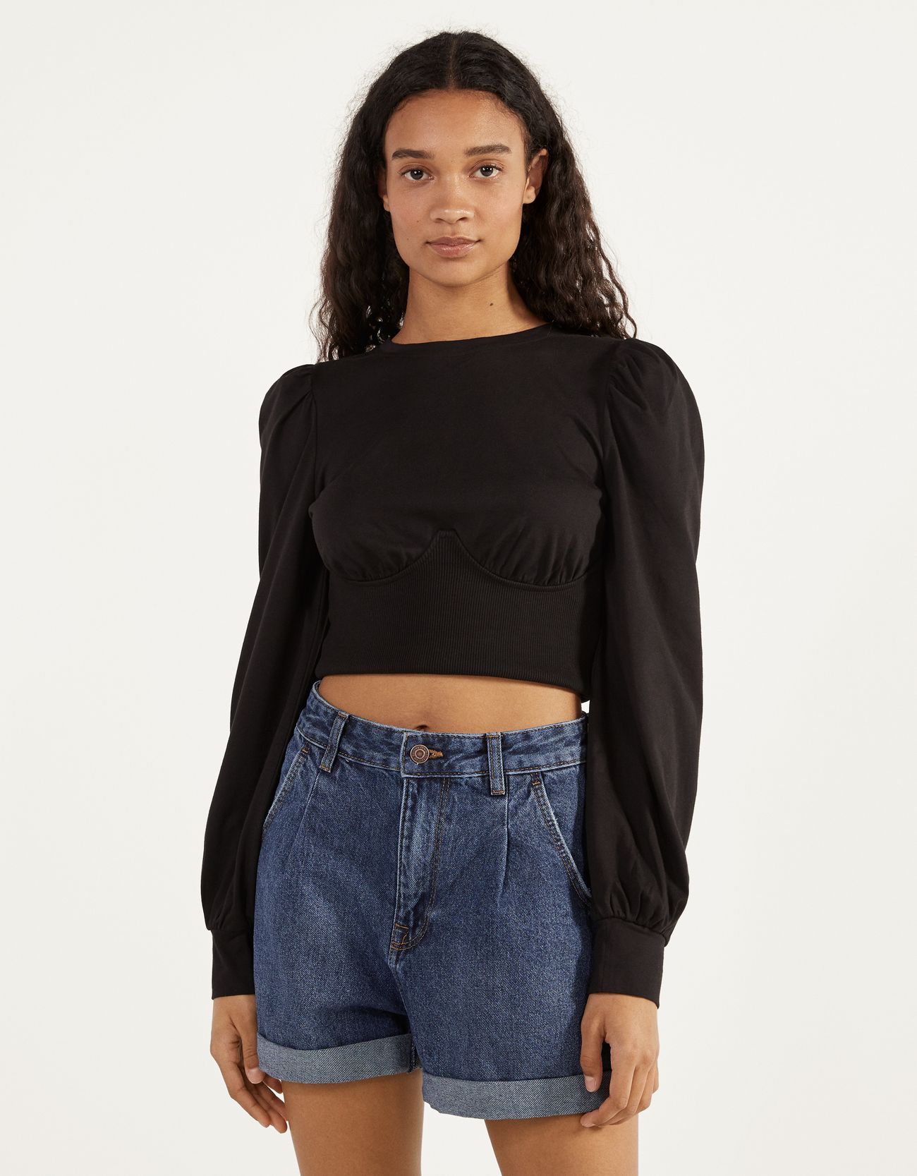 Corset Style Top With Puff Sleeve Jackets Bershka Indonesia