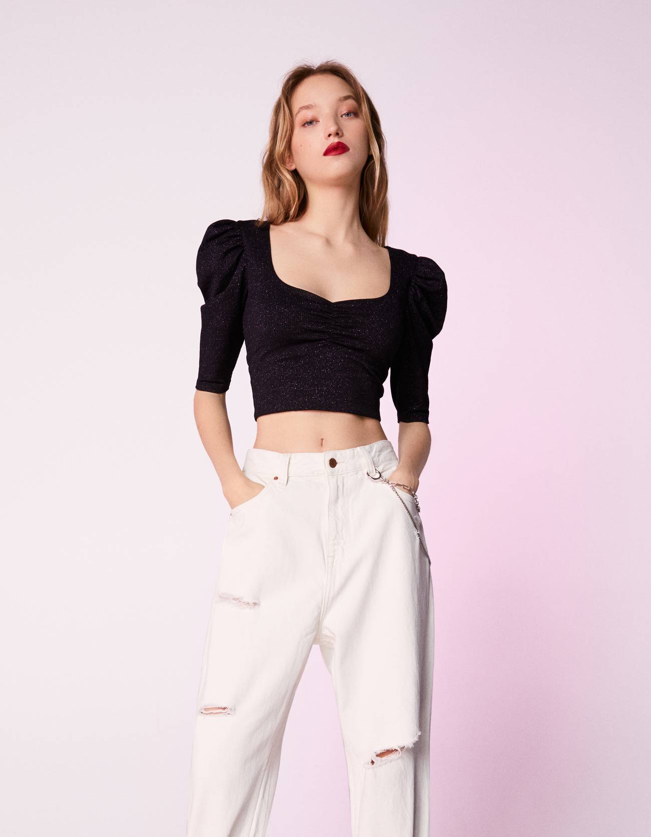 Bershka Büzgülü metalik iplikli t-shirt 10 Bershka Büzgülü metalik iplikli t-shirt 11