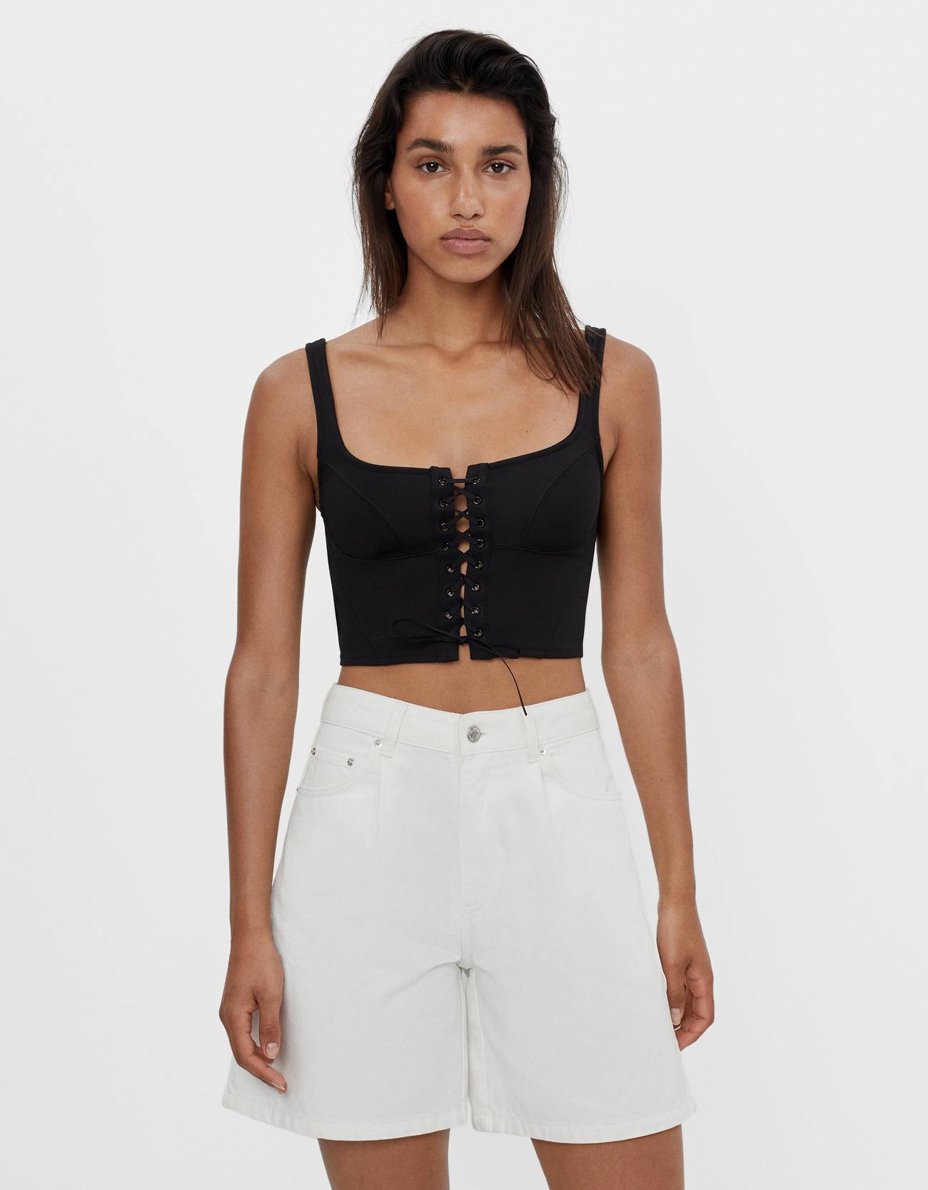 Corset Top With Tie Fastening Woman Bershka