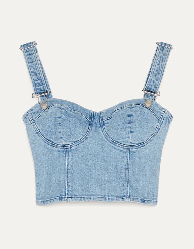 Denim corset top with buckles - Woman 
