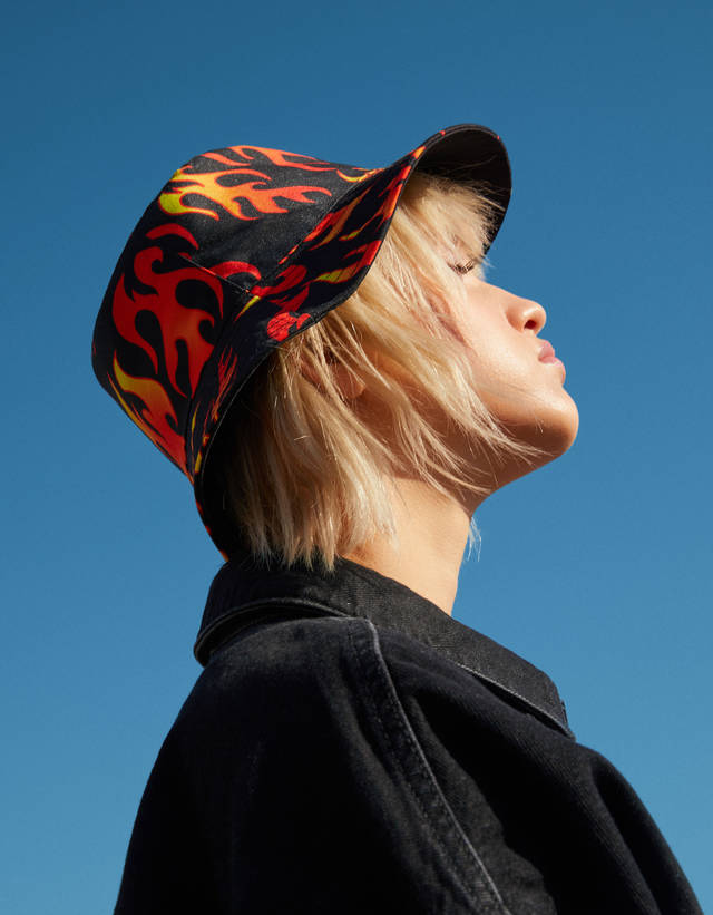 bucket hat with flames